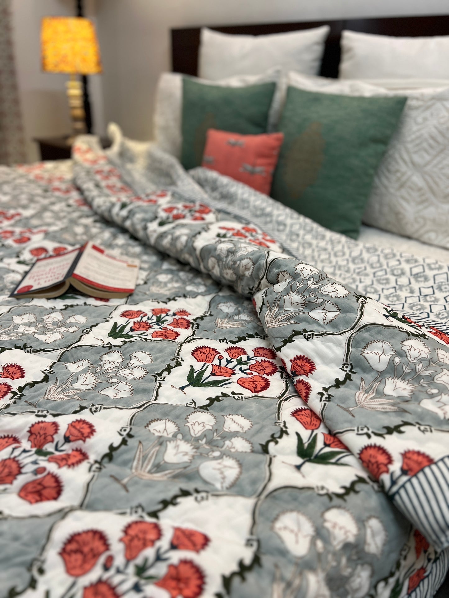 Reversible Hand Block Quilt | Botanical Bliss