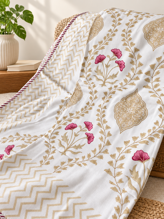 Reversible Hand Block Dohar | King Size | 90*108 Inches | The Golden Light