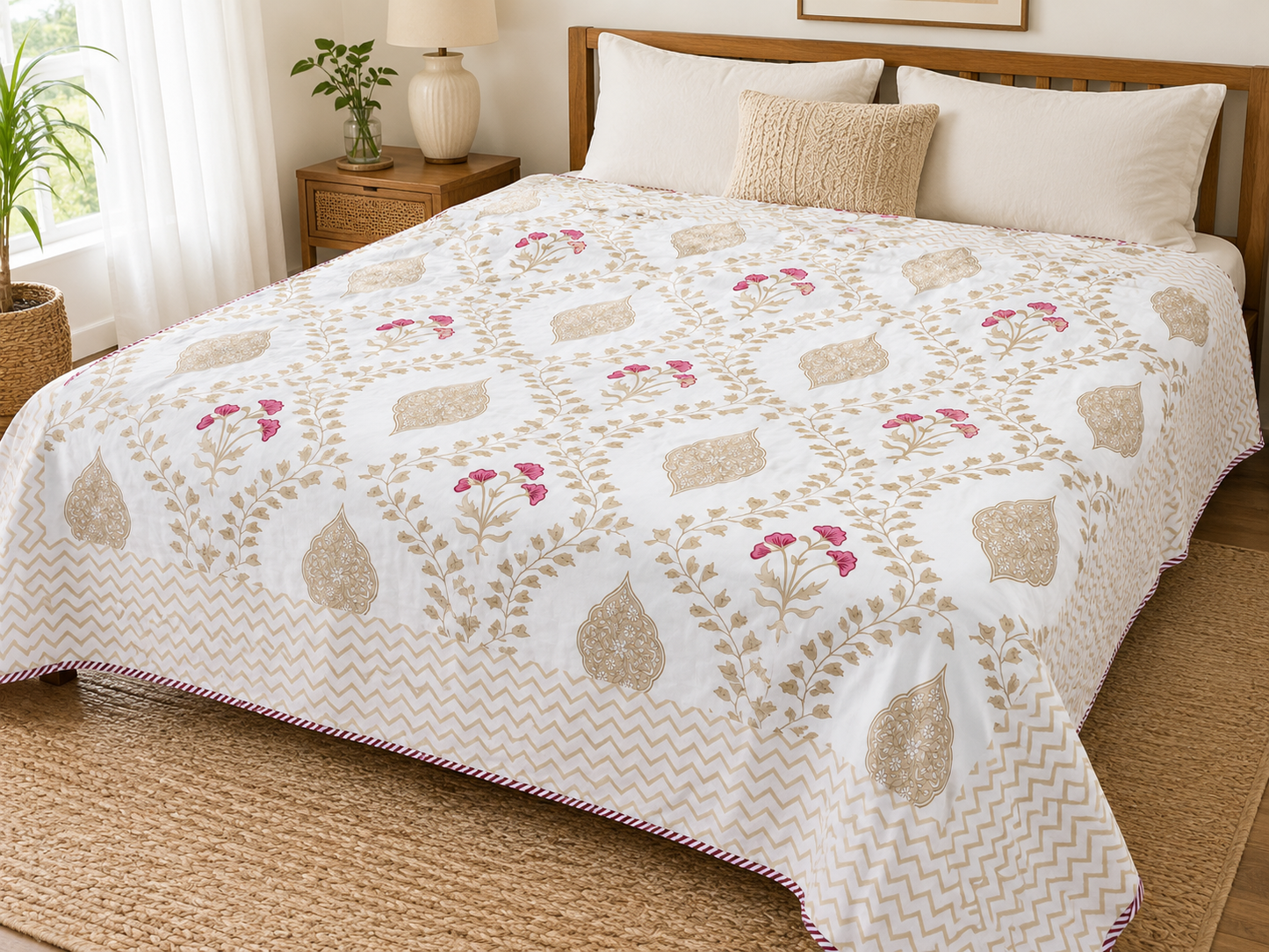 Reversible Hand Block Dohar | King Size | 90*108 Inches | The Golden Light
