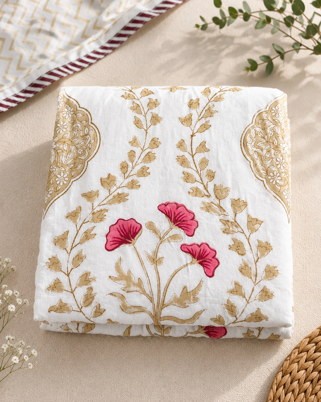Reversible Hand Block Dohar | King Size | 90*108 Inches | The Golden Light