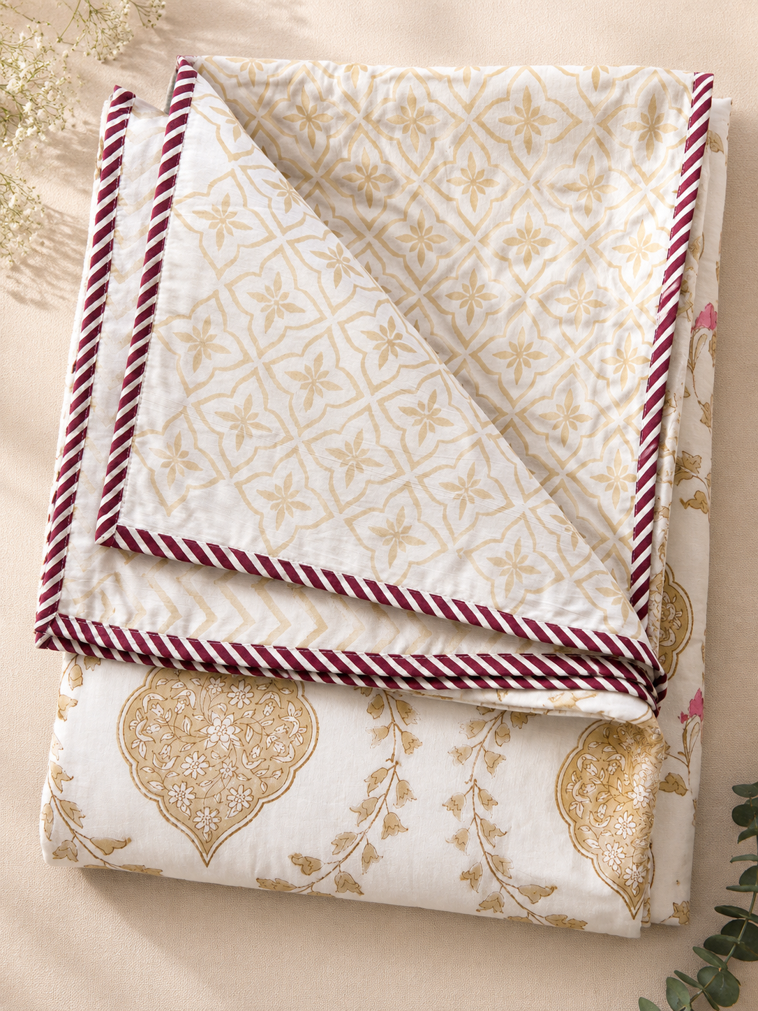 Reversible Hand Block Dohar | King Size | 90*108 Inches | The Golden Light