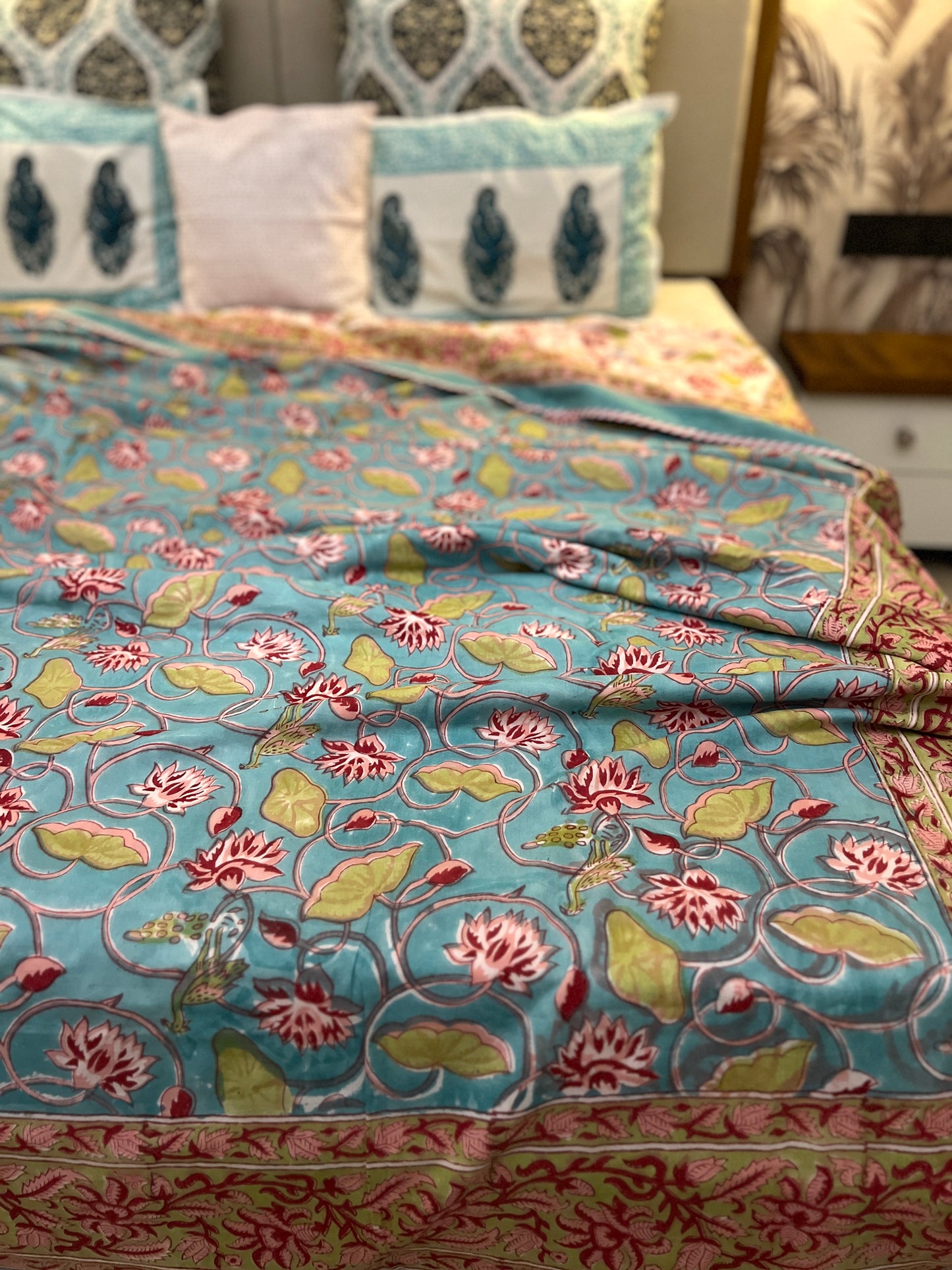 Reversible Hand Block Dohar | King Size 90*108 Inches | Muslin Weave