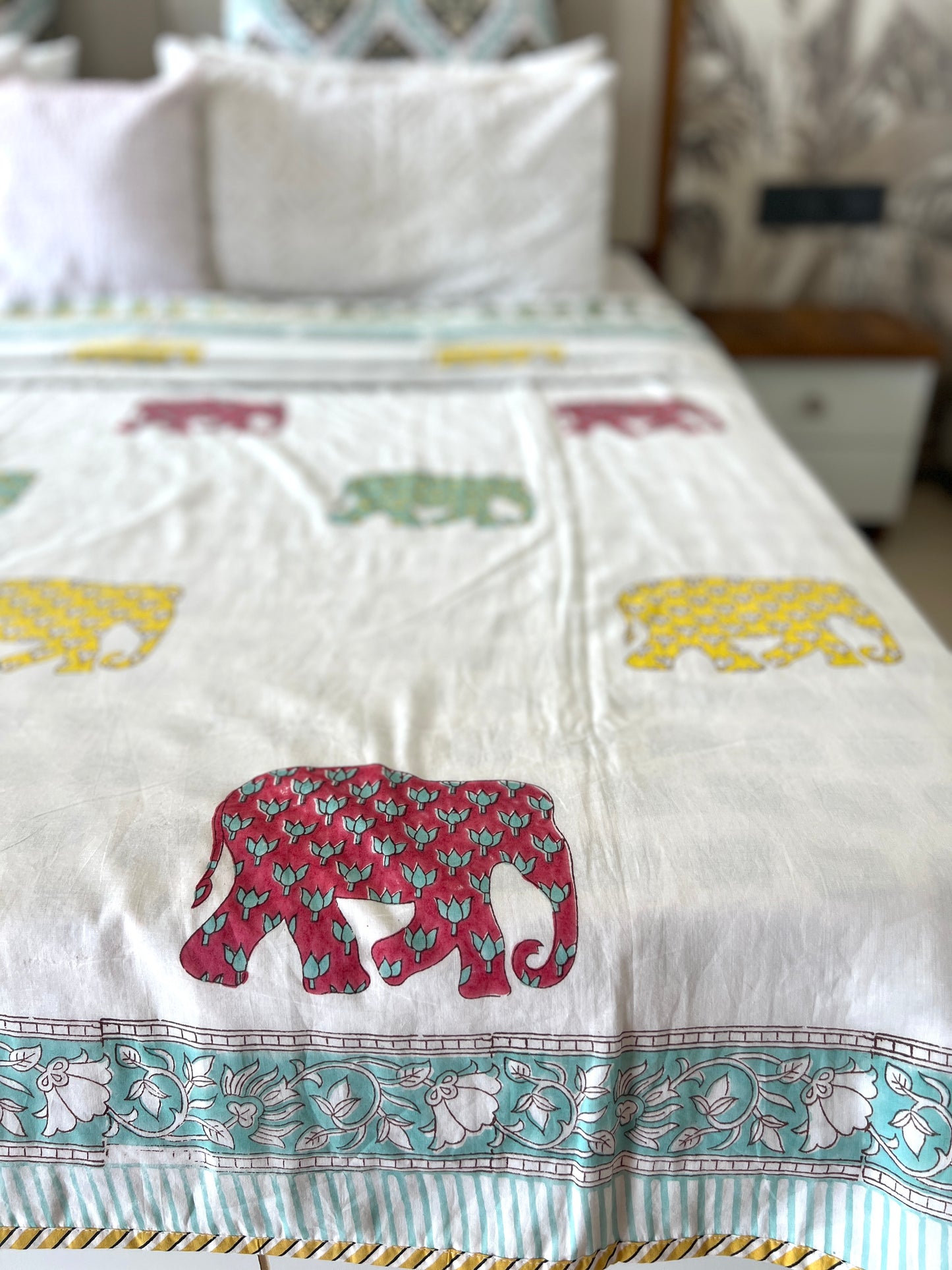 Reversible Hand Block Dohar | Elephant Safari