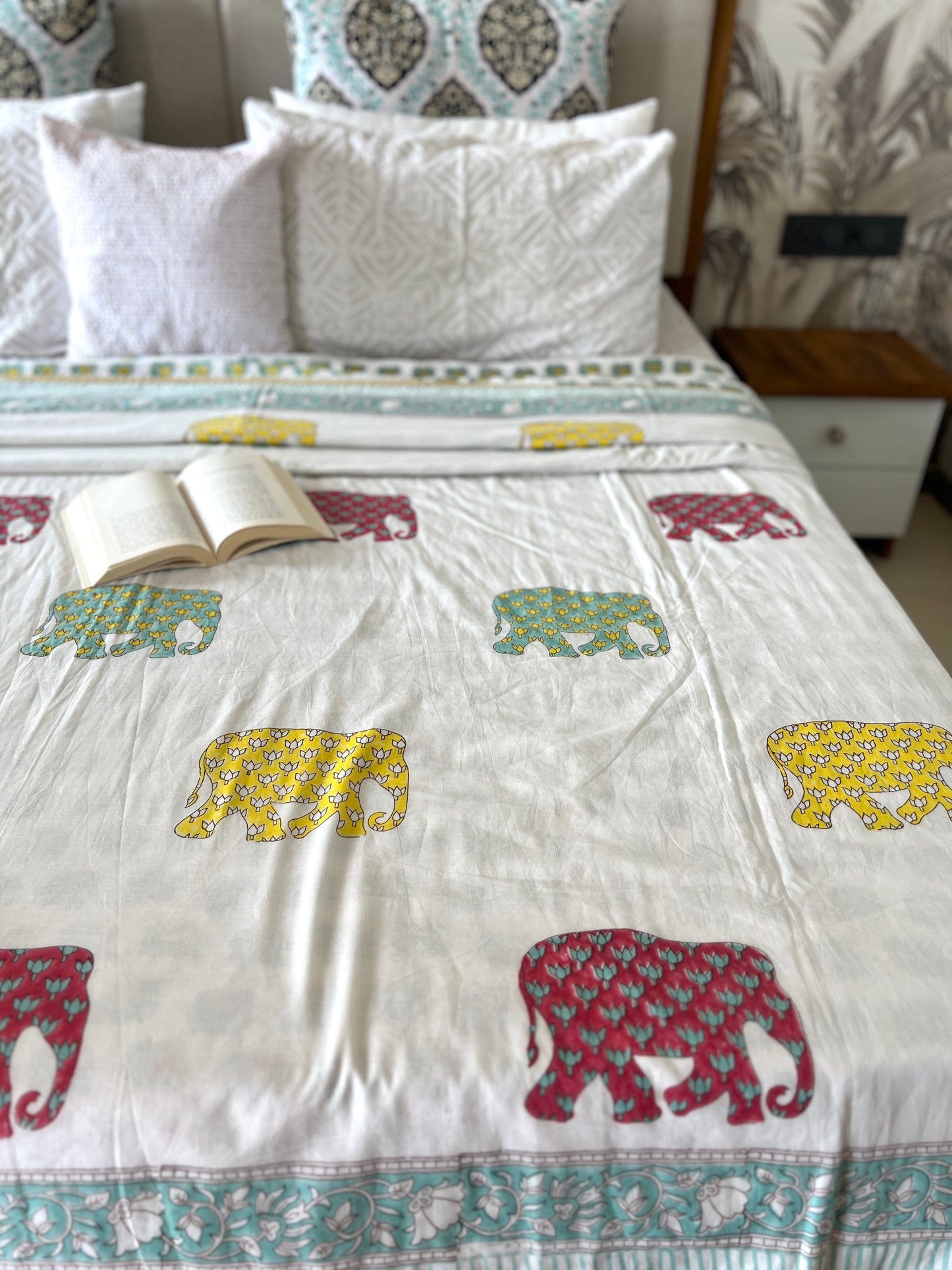 Reversible Hand Block Dohar | Elephant Safari