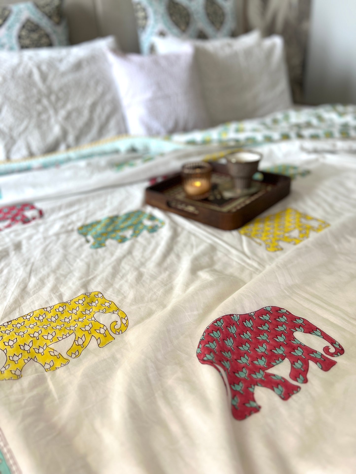 Reversible Hand Block Dohar | Elephant Safari