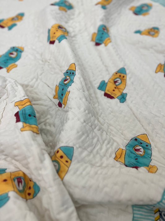 Reversible Hand Block Baby Quilt | 40*60 Inches | Fly High