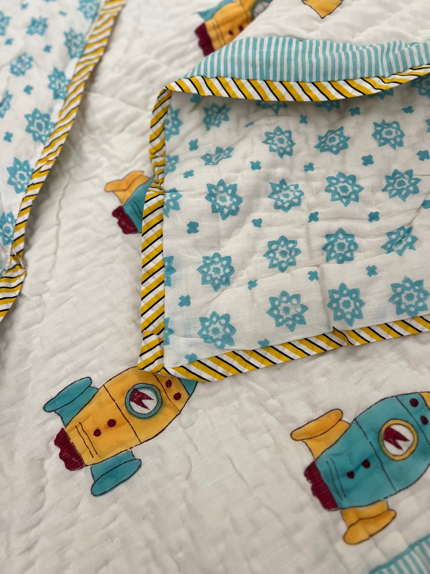 Reversible Hand Block Baby Quilt | 40*60 Inches | Fly High