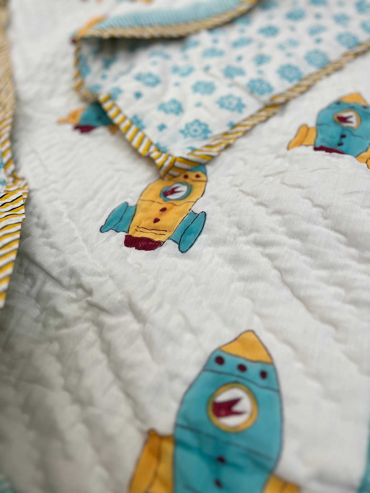 Reversible Hand Block Baby Quilt | 40*60 Inches | Fly High