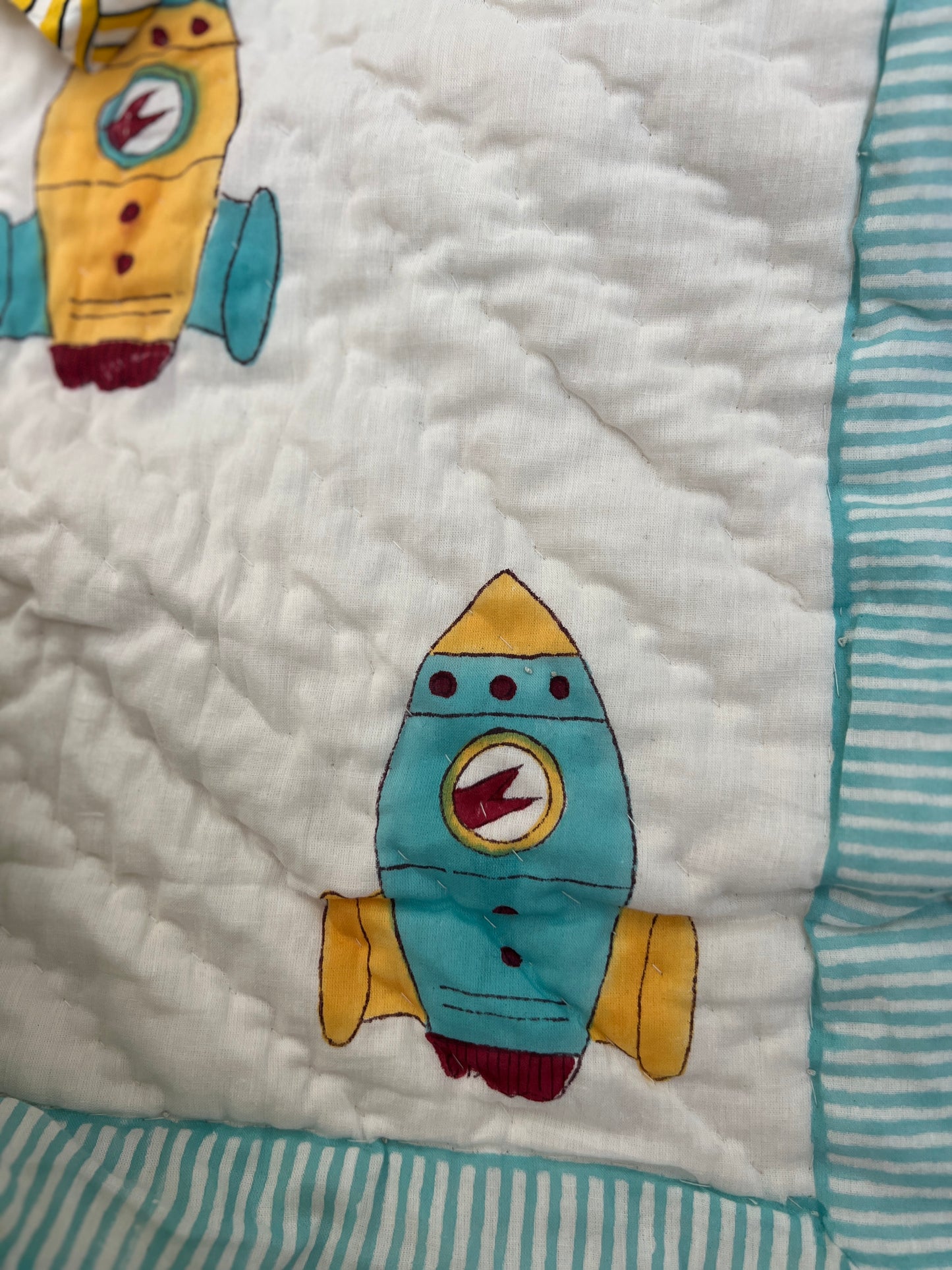 Reversible Hand Block Baby Quilt | 40*60 Inches | Fly High