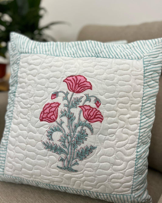 Pair | Quilted Cushion Cover | 16*16 Inches | Aaftab | Pink & Blue