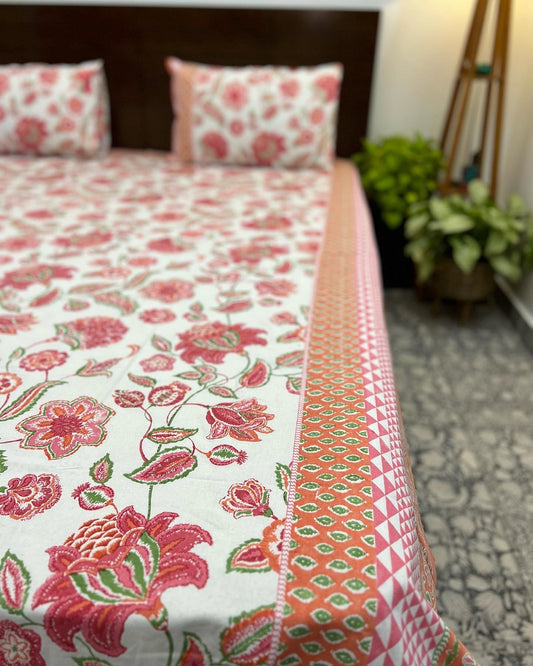 King Size Bedsheet | 90*108 Inches | Pink Floral