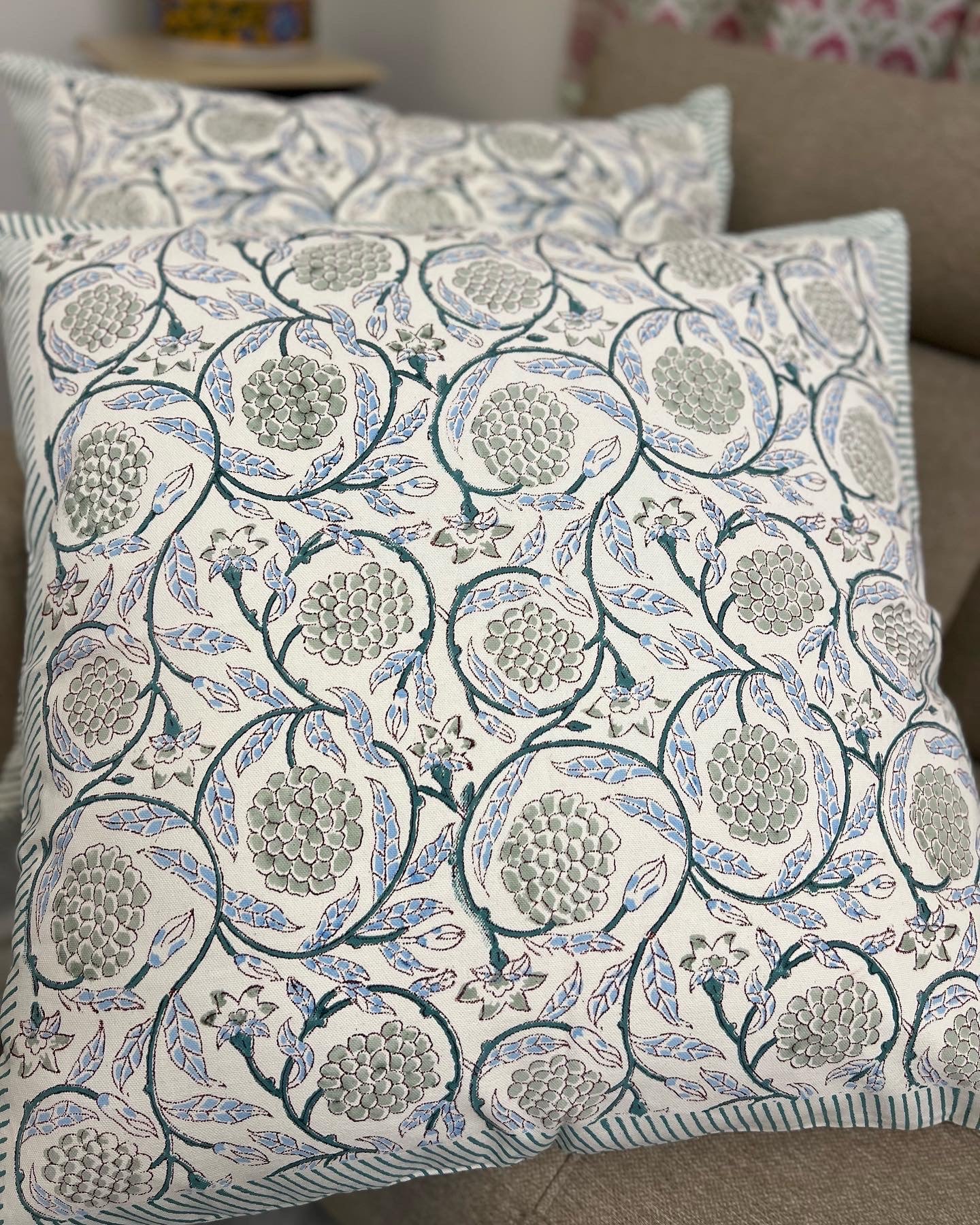 Pair Big Size Cushion Cover 24*24 Inches Beige Blue