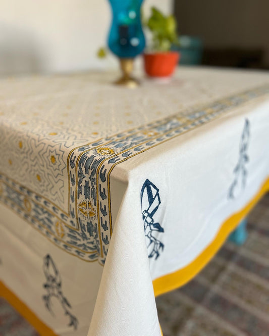 Table Cover 60*108 Inches | Canvas | Nilaya | Light Yellow & Blue