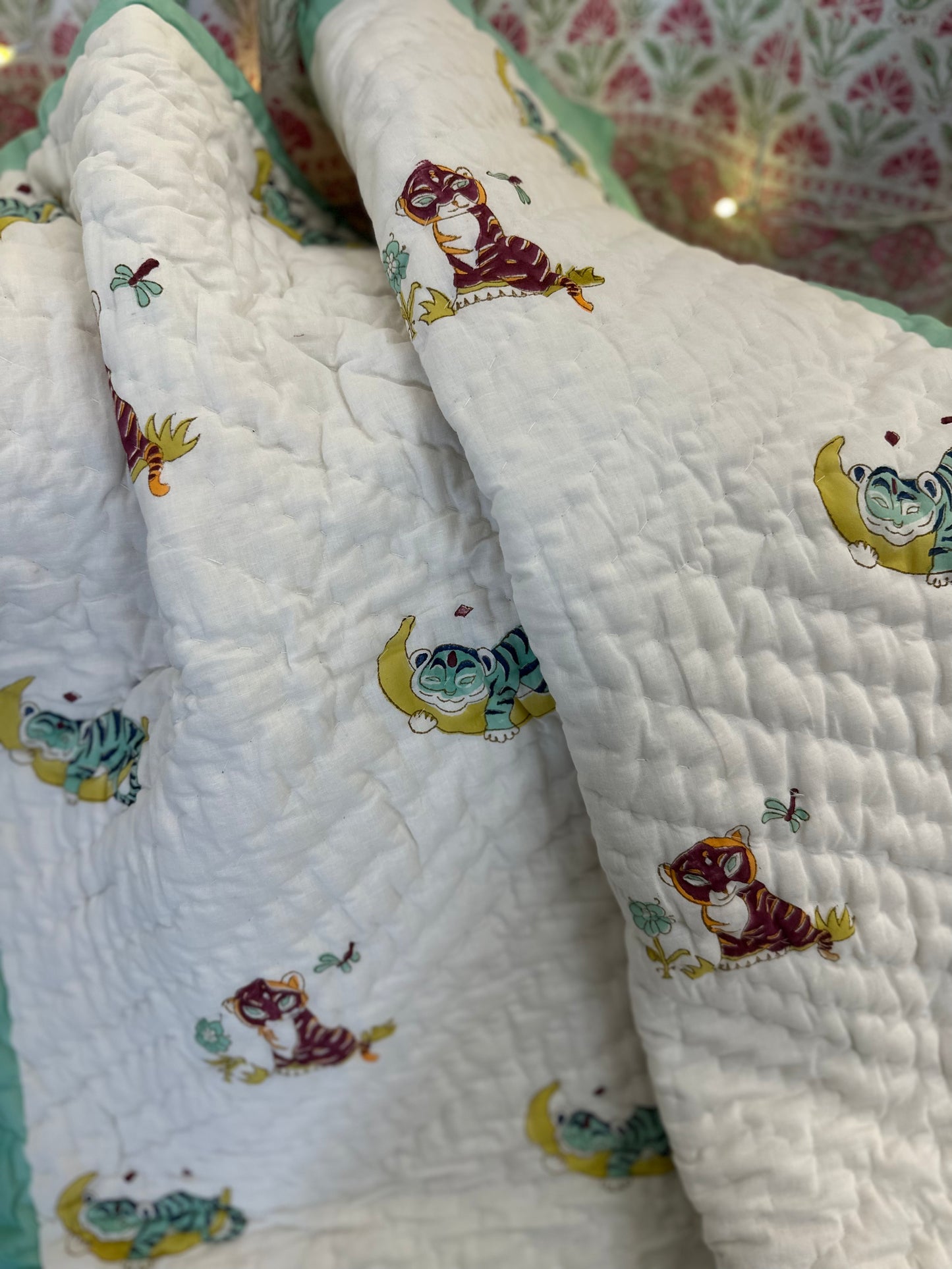 Reversible Hand Block Baby Quilt | 40*60 Inches | Simba