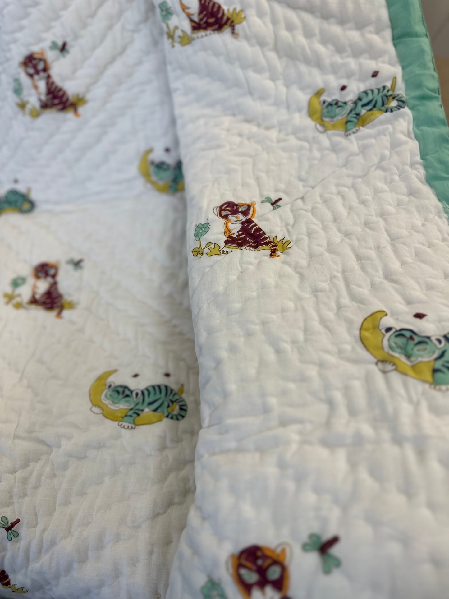 Reversible Hand Block Baby Quilt | 40*60 Inches | Simba