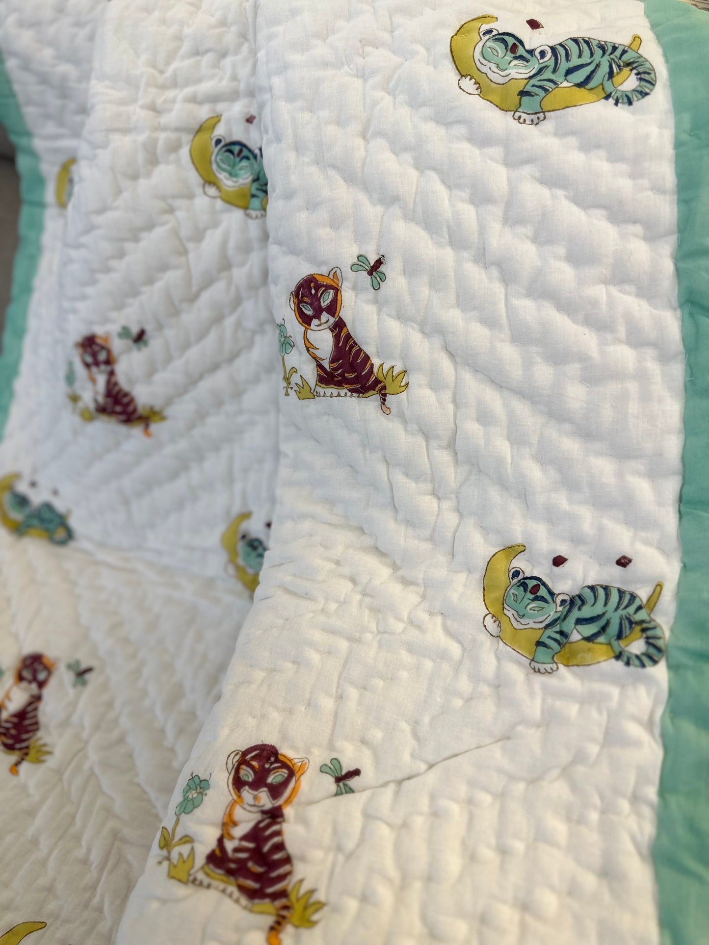 Reversible Hand Block Baby Quilt | 40*60 Inches | Simba