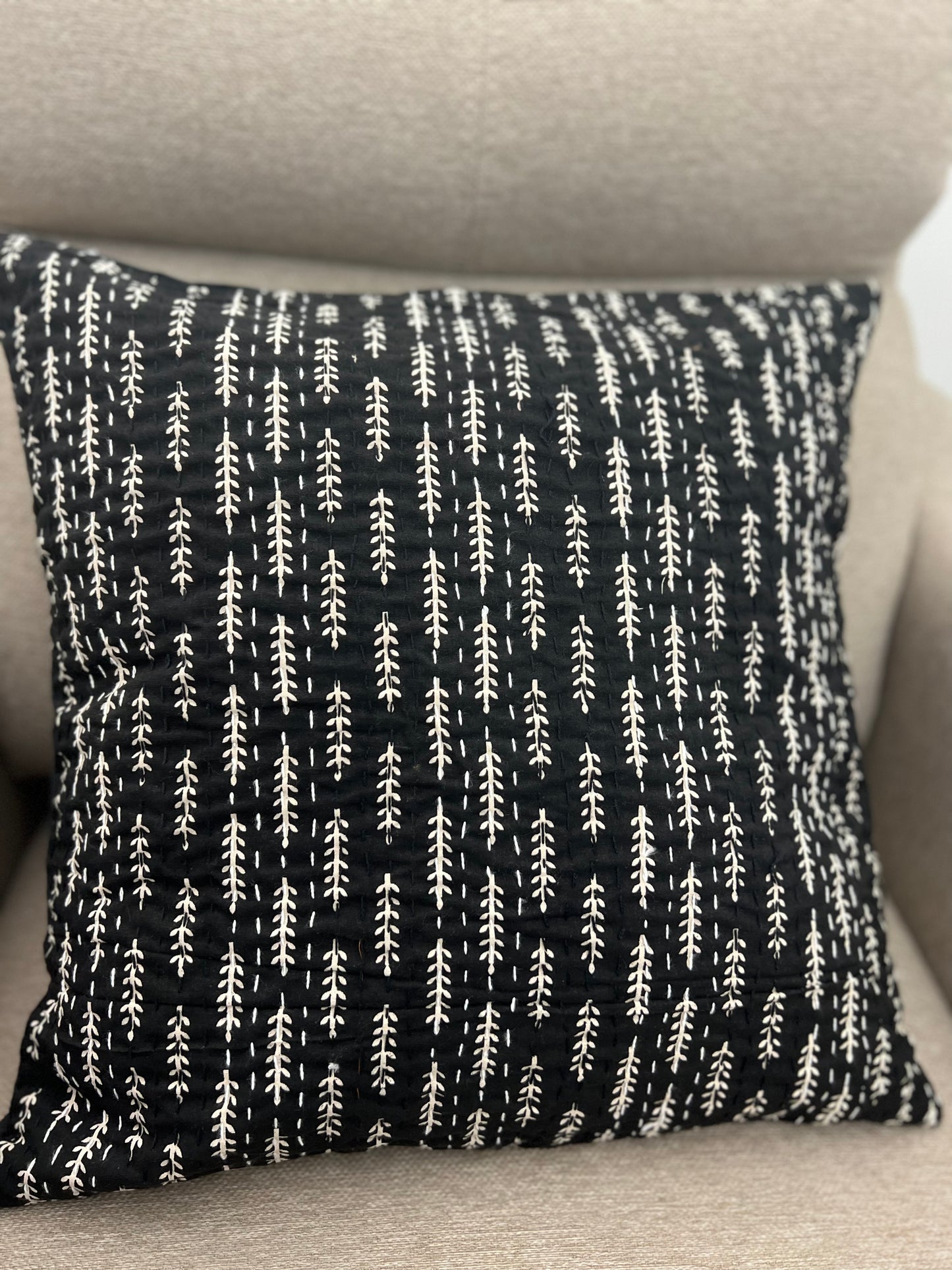 Kantha Cushion Cover | 16*16 Inches | Black - Ajrakh