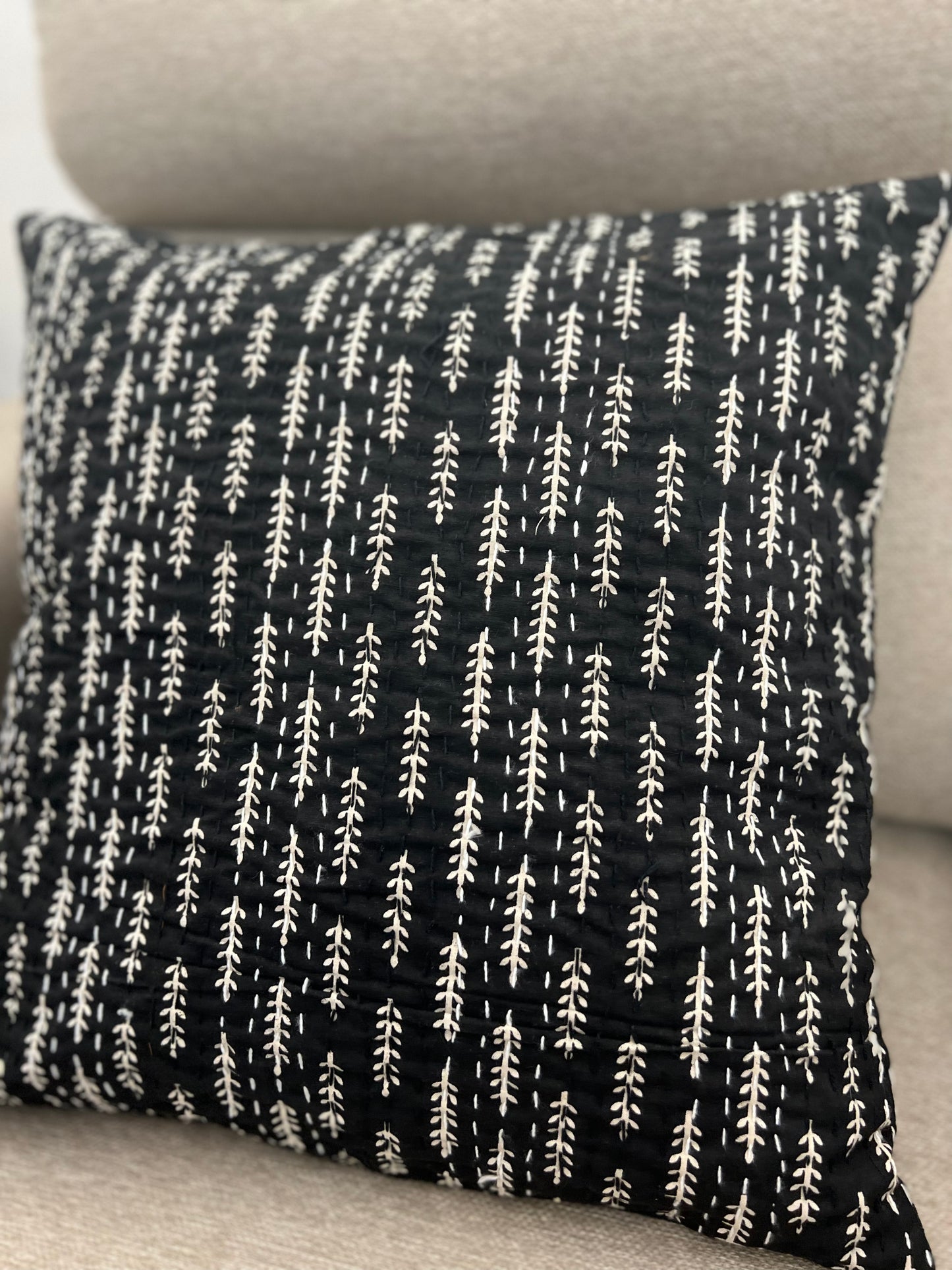 Kantha Cushion Cover | 16*16 Inches | Black - Ajrakh