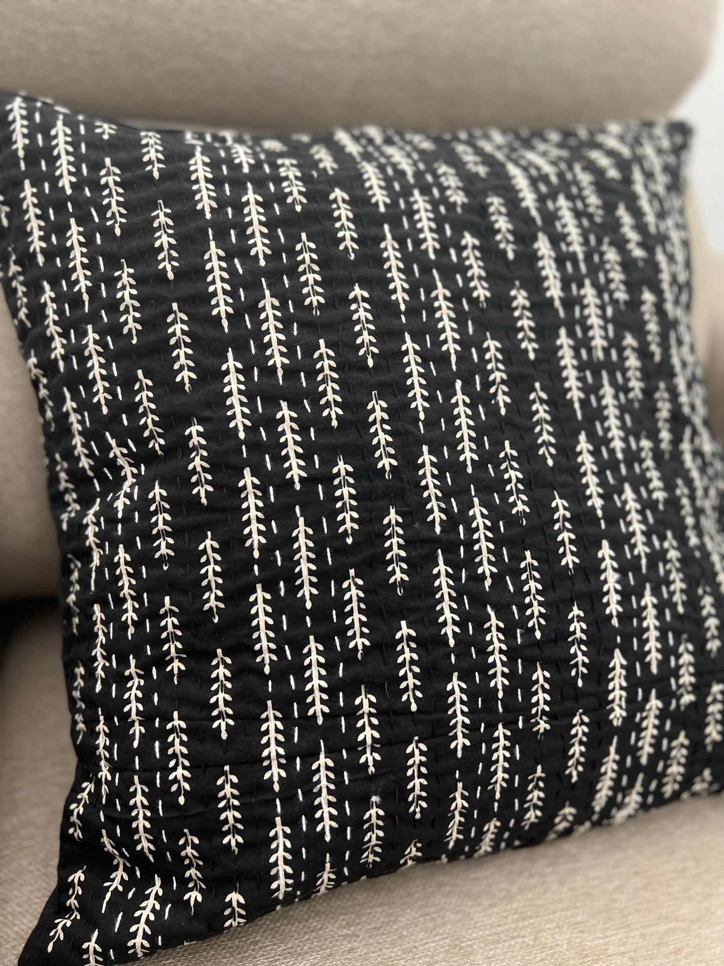 Kantha Cushion Cover | 16*16 Inches | Black - Ajrakh