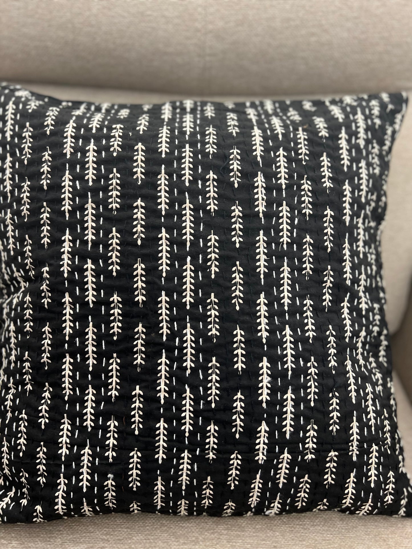 Kantha Cushion Cover | 16*16 Inches | Black - Ajrakh