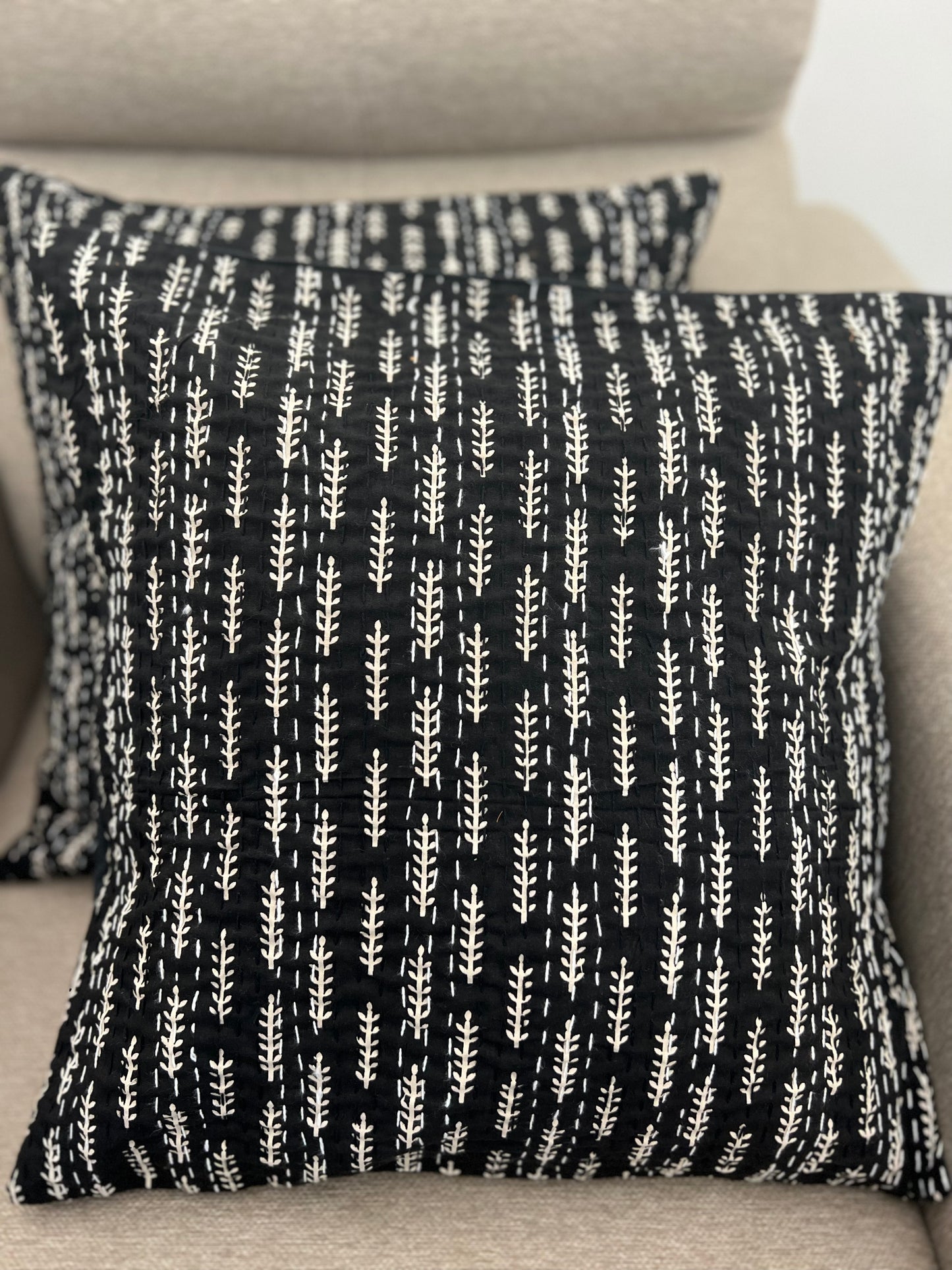 Kantha Cushion Cover | 16*16 Inches | Black - Ajrakh