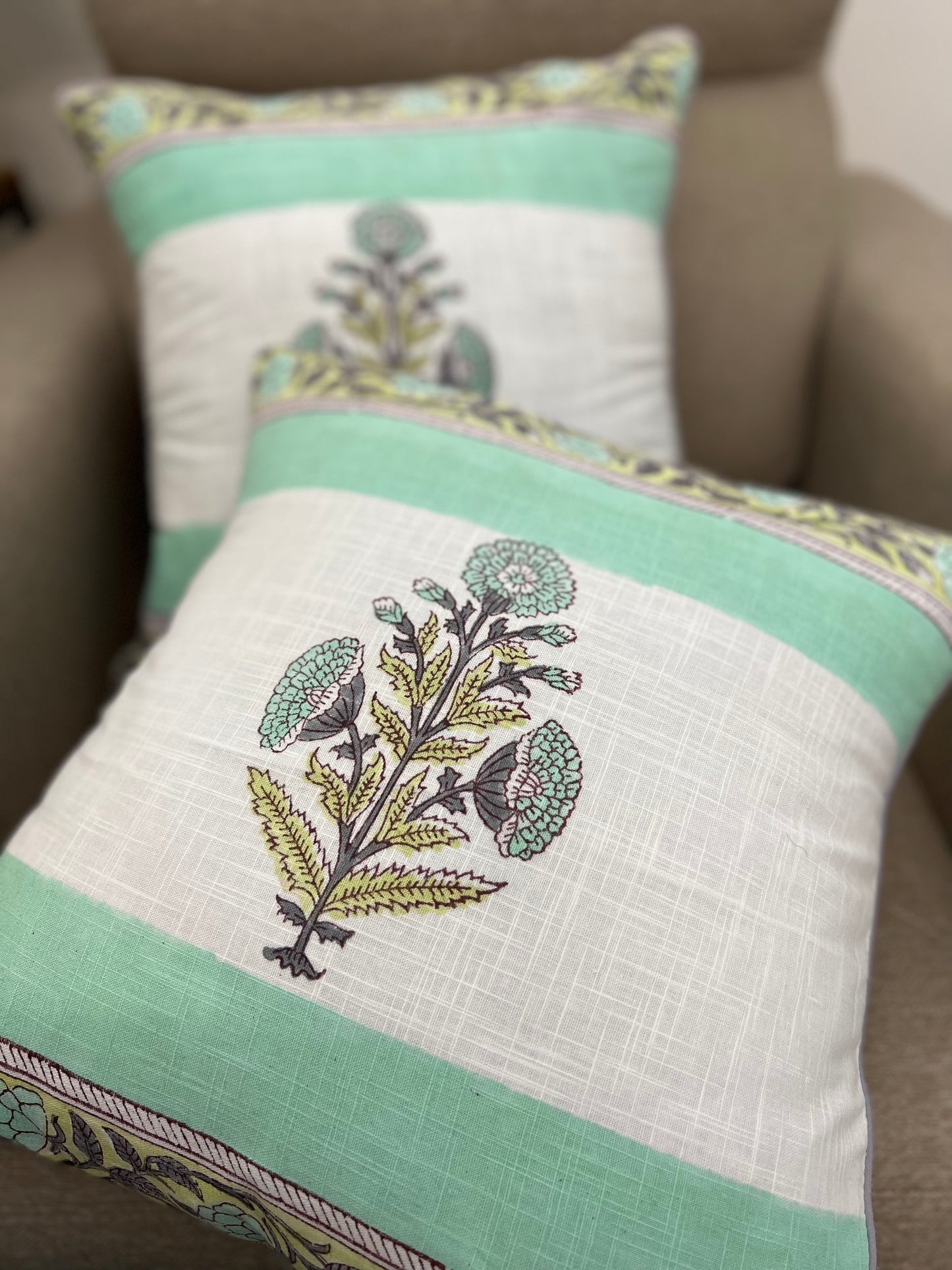 Pair | Slub Cotton Cushion Cover | 16*16 Inches | Aqua Mehtab