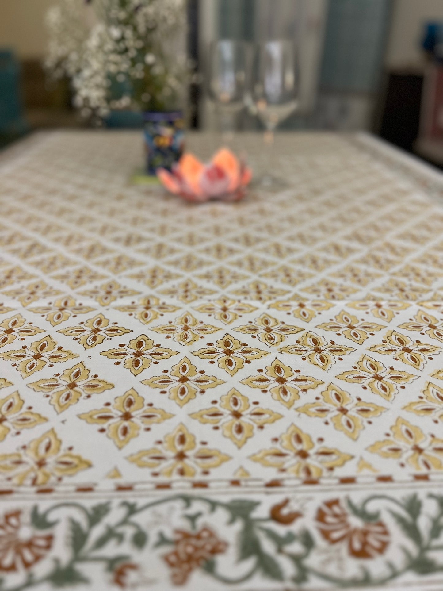 Table Cover 60*90 inches | Mats | Napkins | Green,rust,light Beige