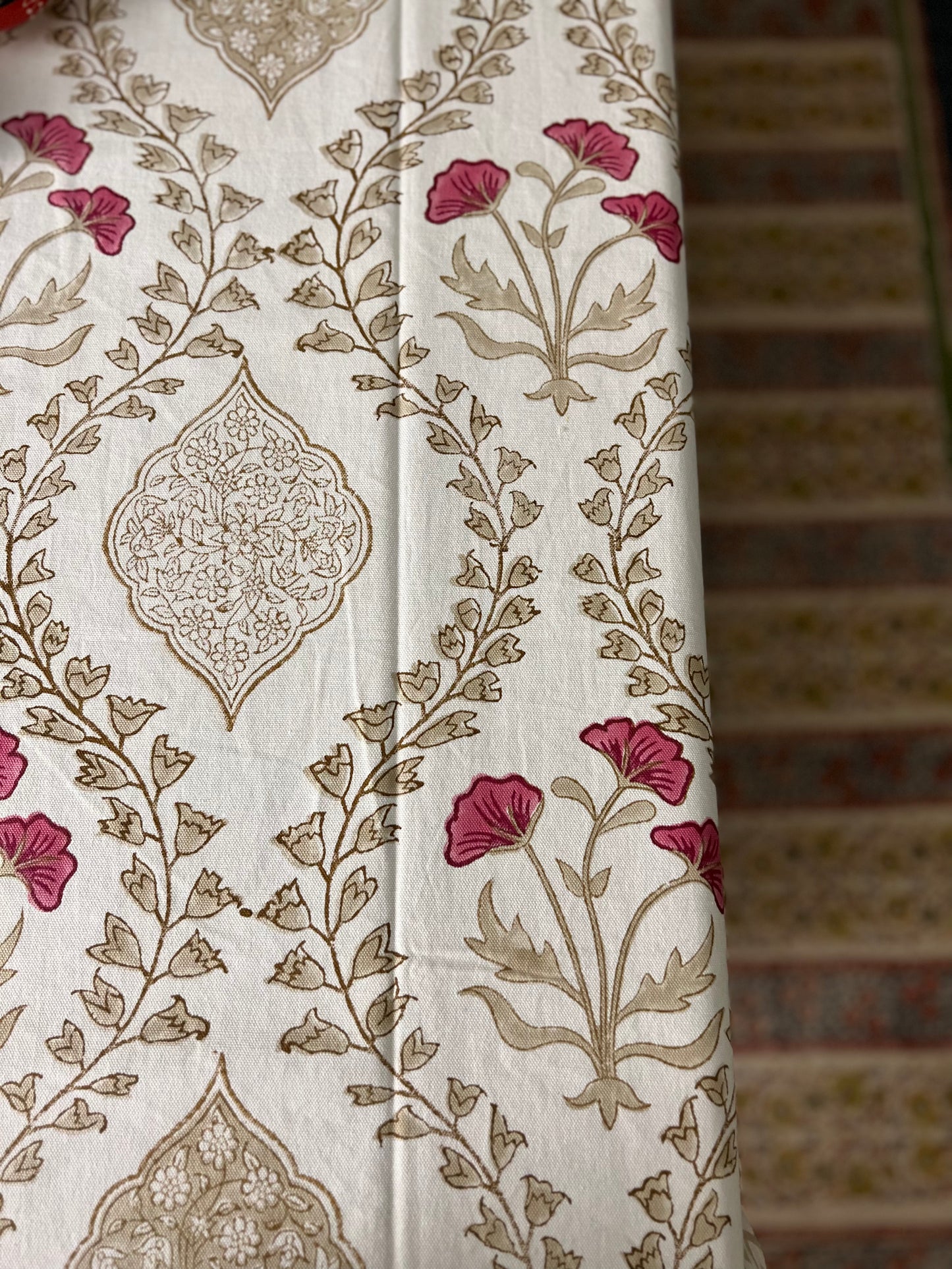 Table Cover 60*90 Inches | Mats | Napkins | Mughal Jaal | Beige and Pink