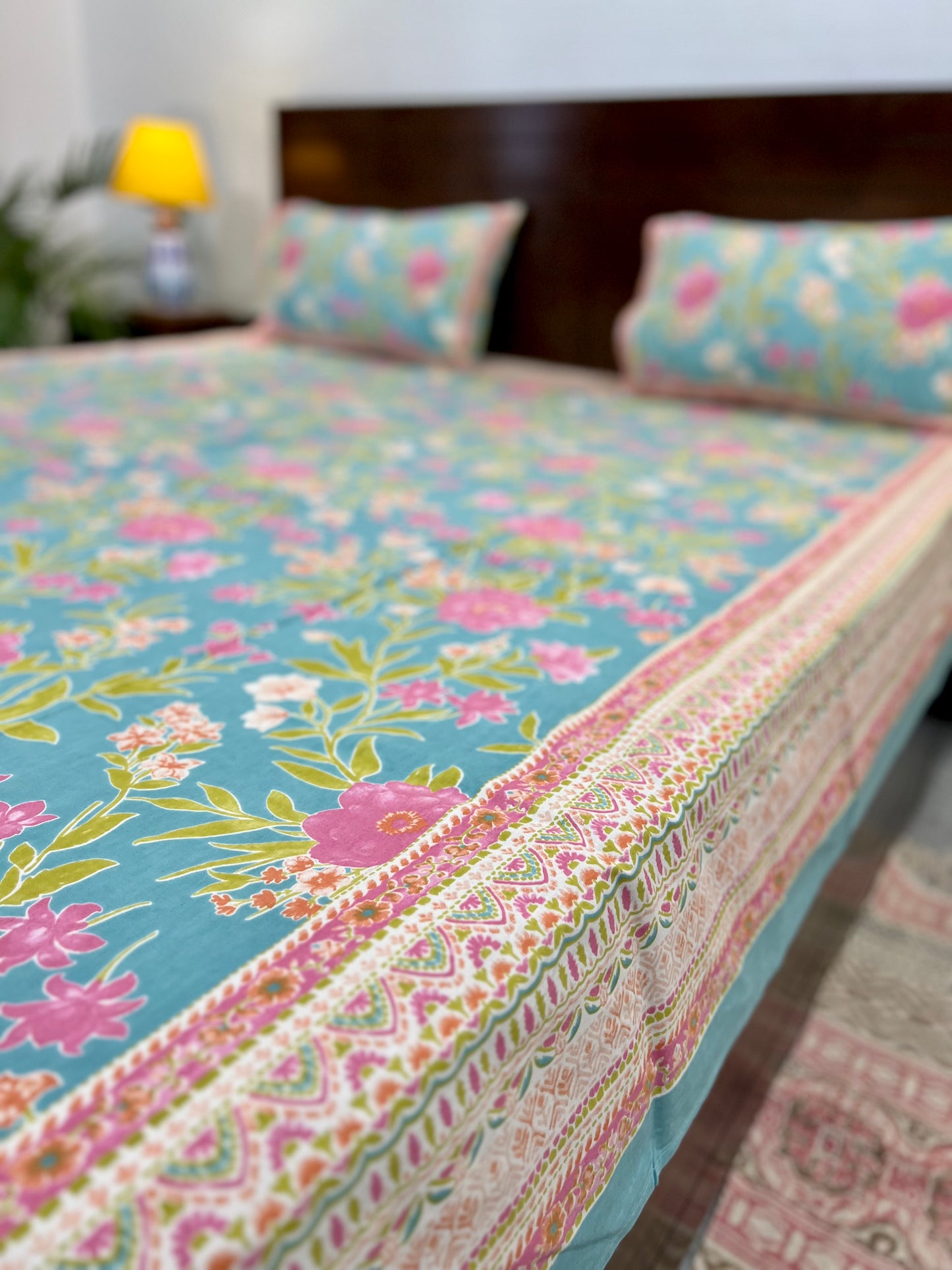 King Size Bedsheet | 90*108 Inches | Blue Floral