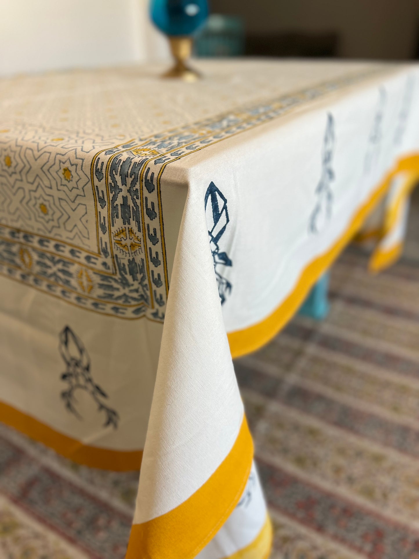 Table Cover 60*108 Inches | Canvas | Nilaya | Light Yellow & Blue