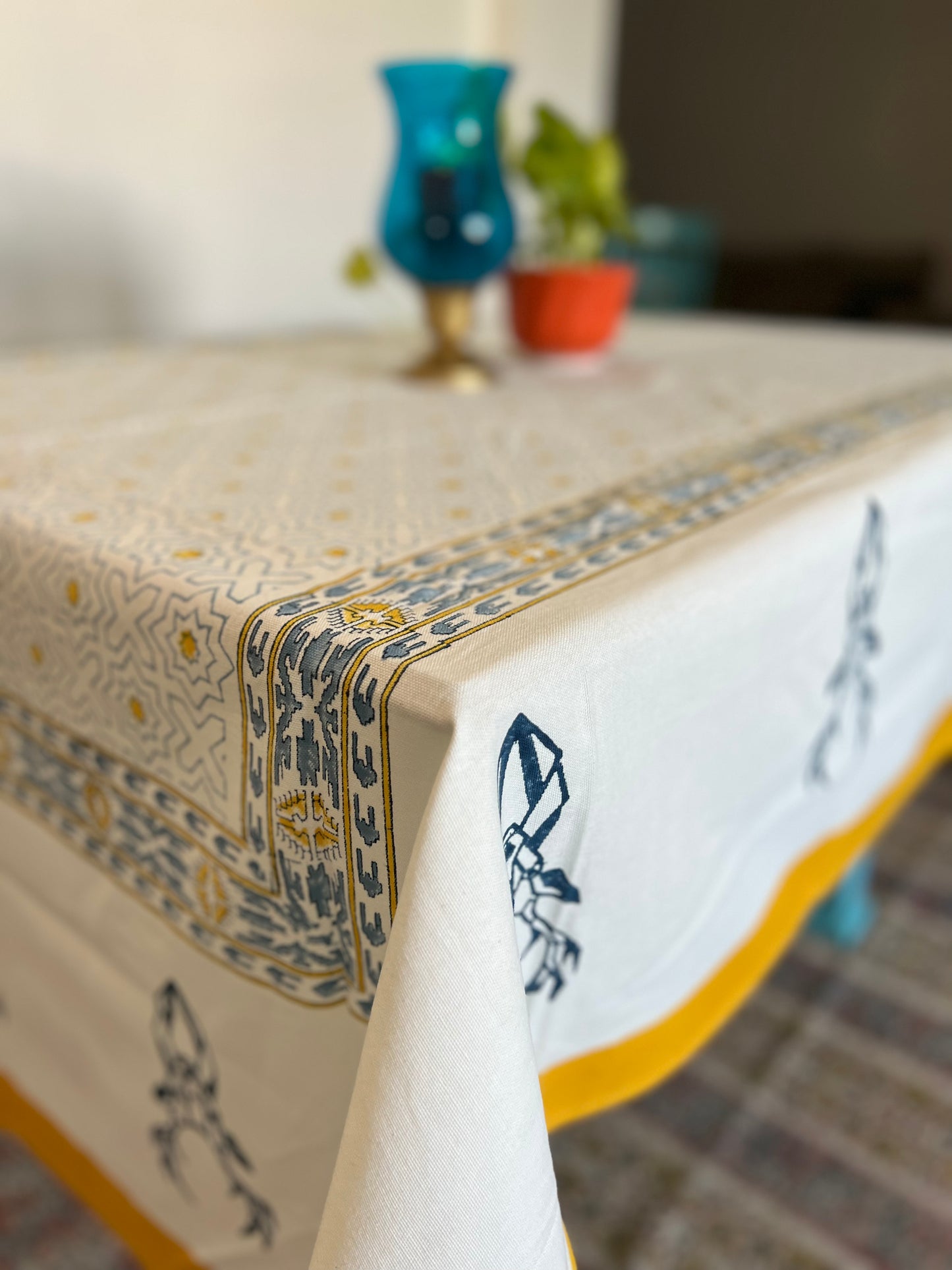 Table Cover 60*108 Inches | Canvas | Nilaya | Light Yellow & Blue