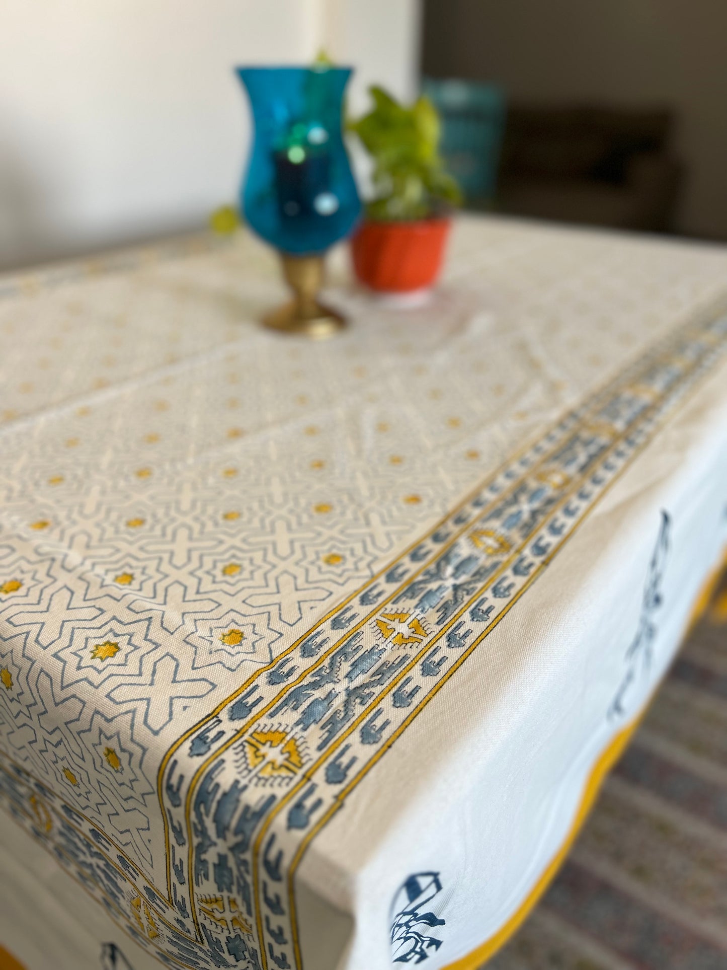 Table Cover 60*108 Inches | Canvas | Nilaya | Light Yellow & Blue