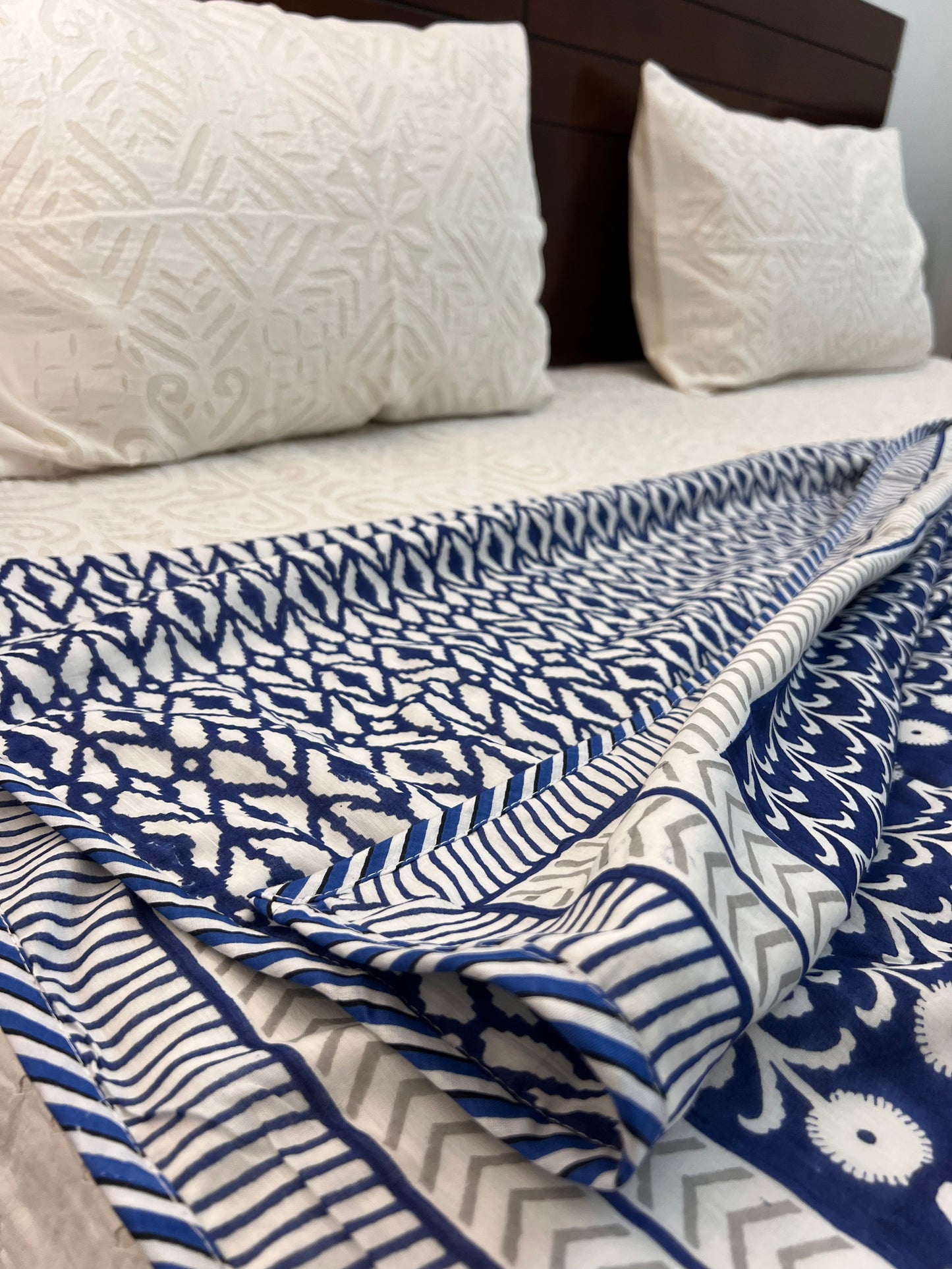 Reversible Hand Block Dohar | Single Size | 60*90 Inches | Blue Bloom