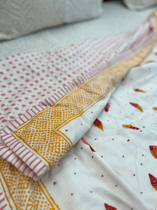 Reversible Hand Block Organic Cotton Dohar | Single Size | 60*90 Inches | Icecreams