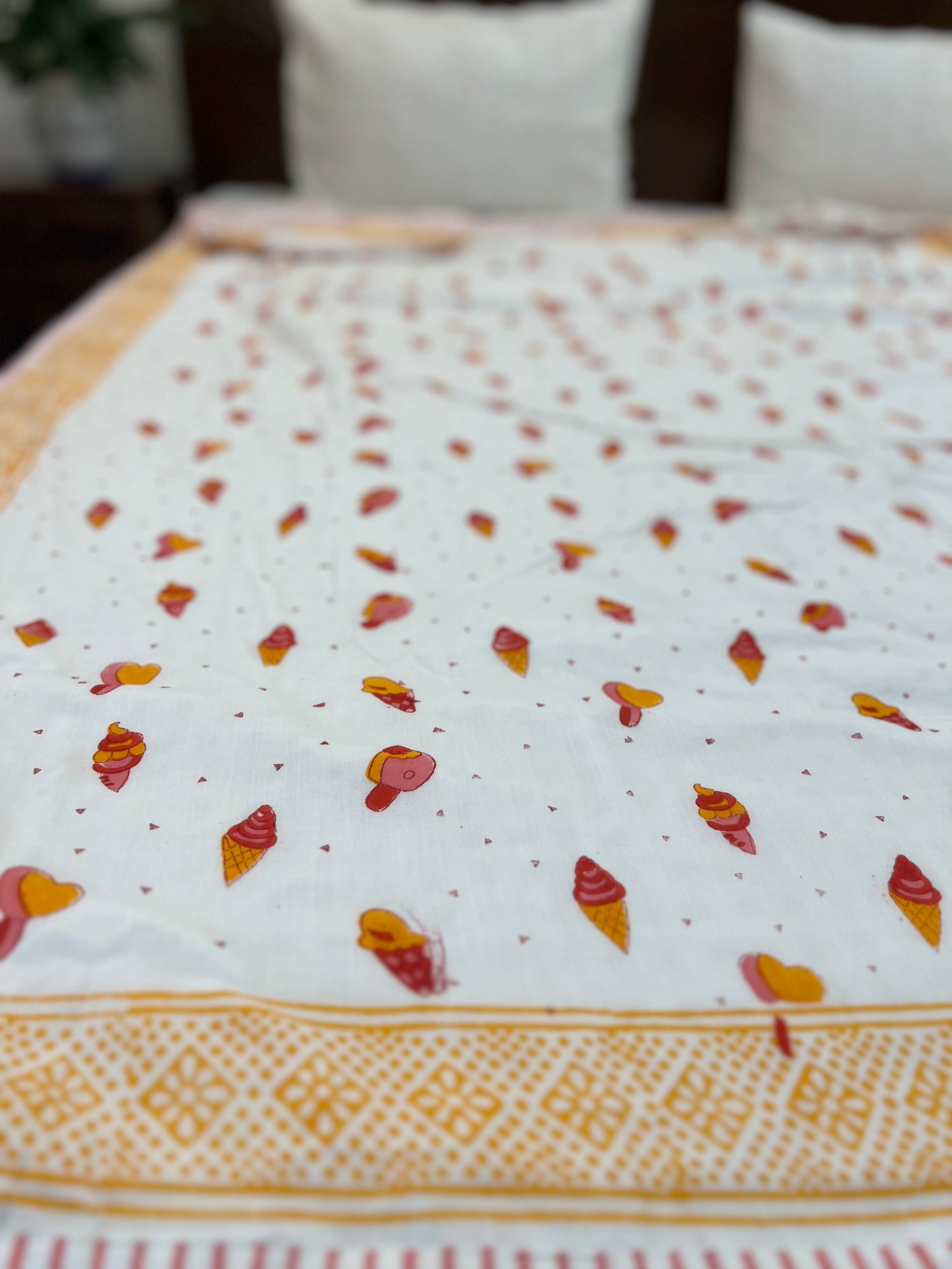 Reversible Hand Block Organic Cotton Dohar | Single Size | 60*90 Inches | Icecreams