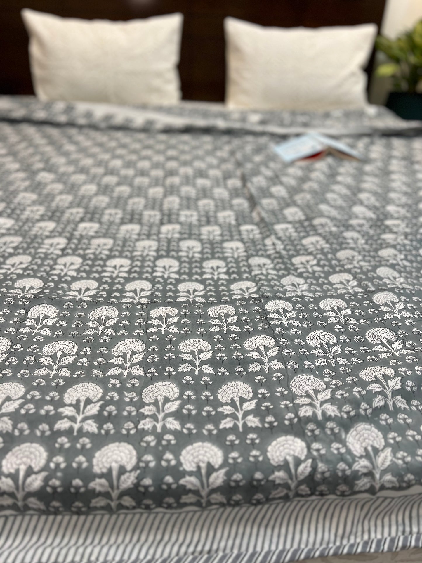 Reversible Hand Block Dohar | King Size | 90*108 Inches | Grey's